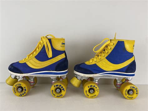 Vintage 70s Retro Roller Skates Yellow And Blue Impag Size Eu 37