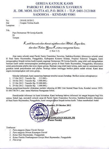 Demikian ucapan terima kasih ini kami sampaikan, atas perhatian bapak nur mujiono kami ucapkan terima kasih.wassalamu'alaikum wr. Contoh Surat Ucapan Terima Kasih Atas Bantuan Dana ...
