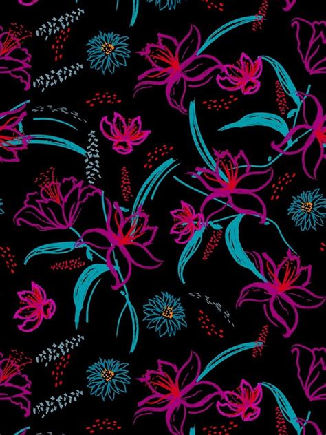 616 items, 44 products floral seamless patterns. 'Neon floral pattern on black background' iPhone Case by ...