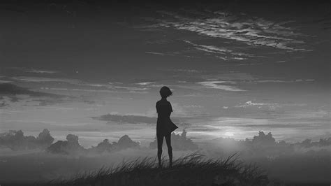 78 Anime Nature Wallpapers On Wallpaperplay Lonely Girl At Sunset