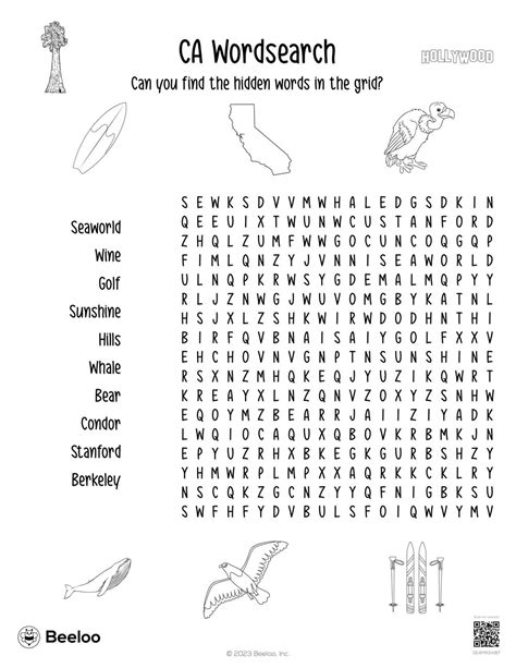 California Themed Word Searches • Beeloo Printable Crafts And