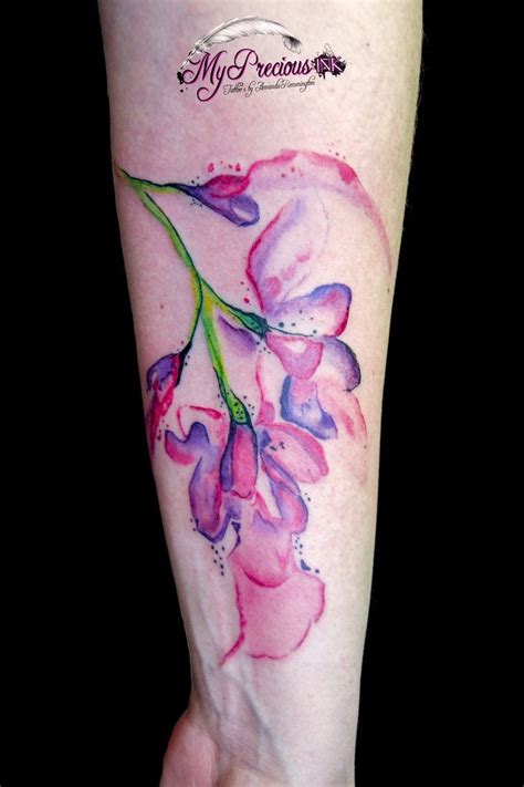 Forearm Purple Flower Watercolor Tattoo Violet Tattoo Watercolor