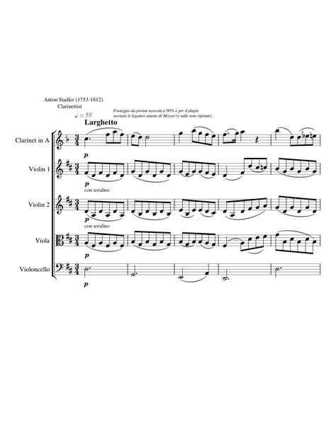 Clarinet Quintet K 581 Wolfgang Amadeus Mozart Sheet Music For Viola