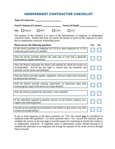 Free Contractor Checklist Samples In Pdf Ms Word