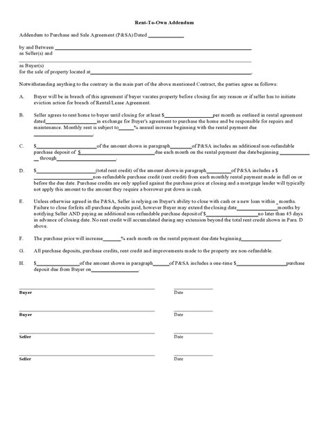 Rent To Own Contract Free Printable