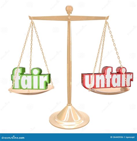 Fair Vs Unfair Words Scale Balance Justice Injustice Stock Illustration