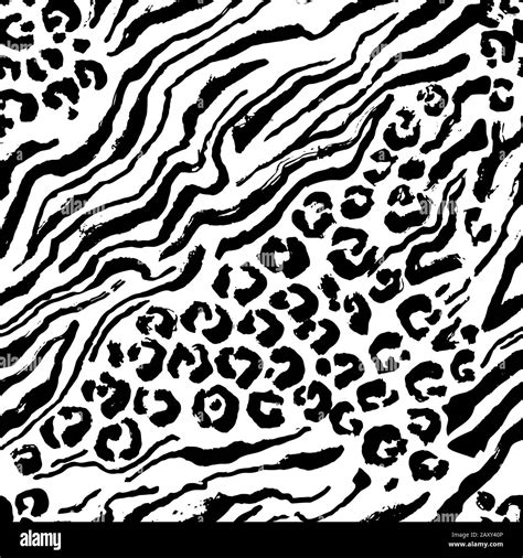 Leopard Print Seamless Pattern Black And White Hand Drawn Background