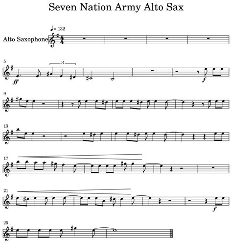 Seven Nation Army Alto Sax Sheet Music For Alto Saxophone