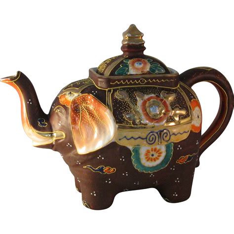 Vintage Satsuma Moriage Hand Painted Elephant Teapot Made In Japan