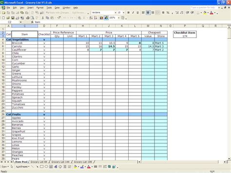 Grocery List Excel Templates