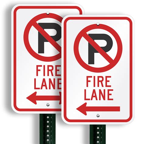 Mounting holes centered at top and bottom, inset 1 inch from edge for easy mounting. Fire Lane with No Parking Symbol Sign Left Arrow Sign
