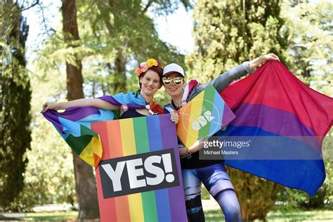 Supporters Of The Vote Yes For Marriage Equality Gather In Haig Park
