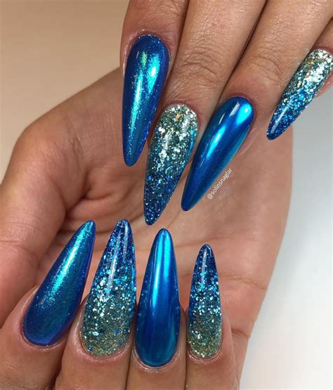 50 Fabulous Sparkly Giltter Acrylic Blue Nails Design On Coffin And Stiletto Nails To Try Now