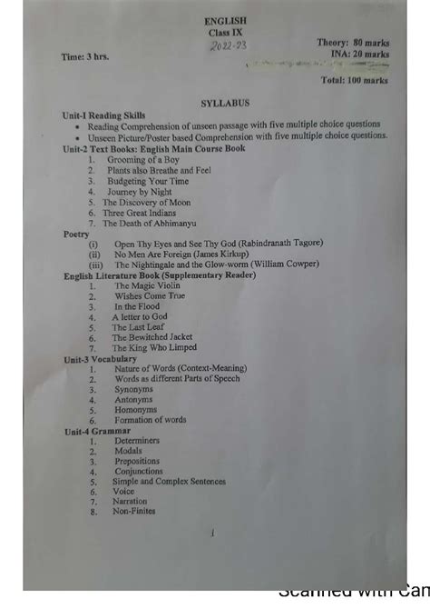 Pseb 9th Class Syllabus 2023 English