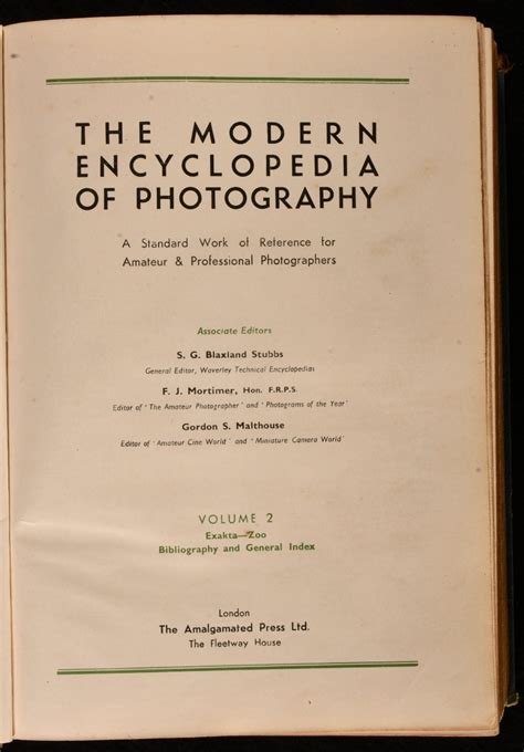 The Modern Encyclopedia Of Photography In Two Volumes By S G Blaxland