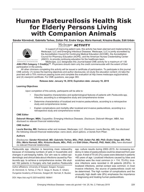 Pdf Human Pasteurellosis Health Risk For Elderly Persons Living With