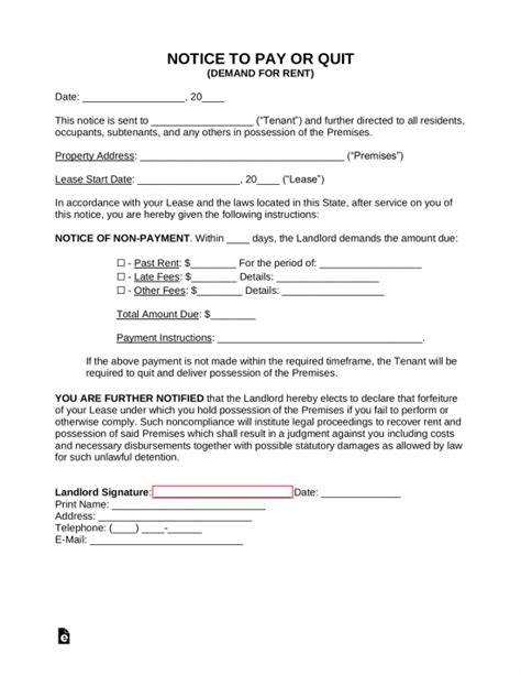 Free Eviction Notice Template Notice To Quit Pdf Word Eforms