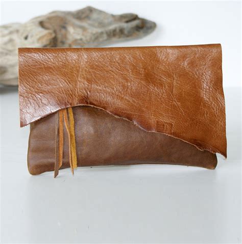 Raw Edge Leather Bag Leather Clutch Brown Leather Burnt Etsy