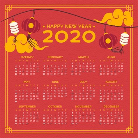 Flat Design Chinese New Year Calendar Vector Free Download