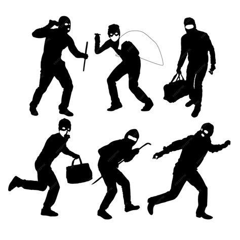 premium vector set of silhouettes of a thief silhouettes of a criminal
