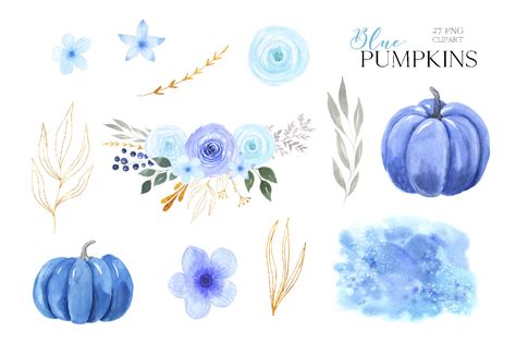 Watercolor Blue Pumpkin Clipart By Larysa Zabrotskaya Thehungryjpeg