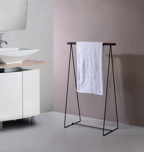 Buy Tinley Freestanding Bathroom Towel Rack Stand Walnut Wood And Black