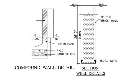Section Detail Of Compound Wall Detail File Download Cad Dwg File