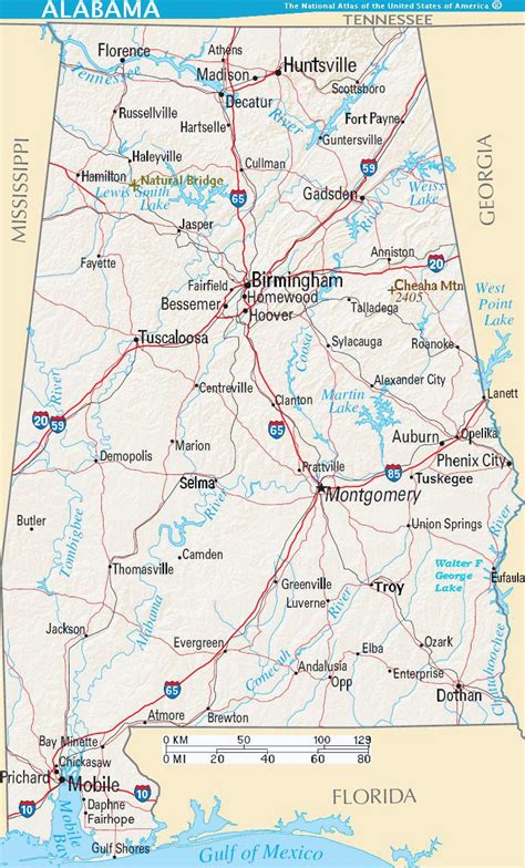 Detailed Road Map Of Alabama State With Relief And Cities Vidiani Com Maps Of All Countries