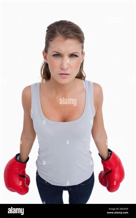 Portrait Of A Woman With Boxing Gloves Stock Photo Alamy