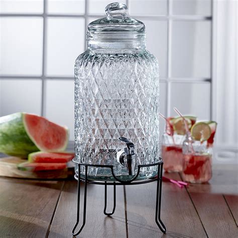 1 5 Gallon Style Setter Quilted Glass Beverage Dispenser With Metal Stand