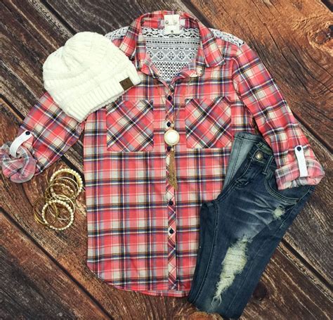 Just A Tease Of Lace Plaid Flannel Top Flannel Tops Cool Outfits