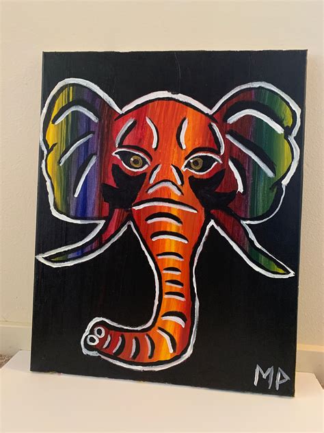 African Elephant Acrylic Painting Colorful Rainbow Etsy