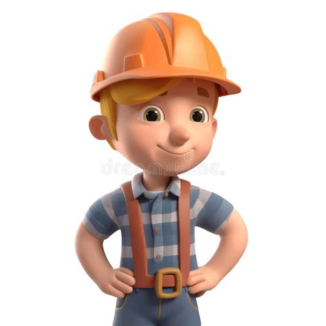 Cute Icon 3d Builder Man Or Engineer Standing In Professional Uniform