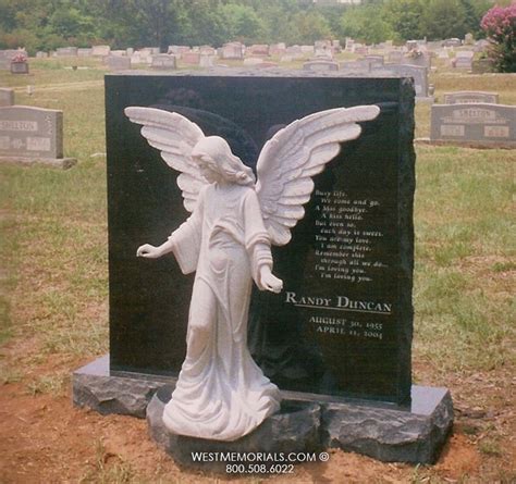 Duncan Angel Marble Statue Traditional Headstone In Black Granite