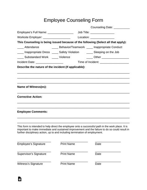 Printable Free Employee Counseling Form Pdf Word Eforms