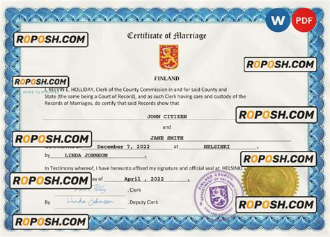 Finland Marriage Certificate Word And Pdf Template Fully Editable Roposh