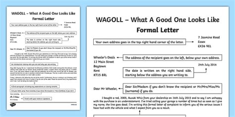 Skip one line after the date and chose your salutation whether you know the recipient or not. WAGOLL Formal Letter Writing Sample (teacher made)