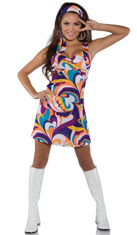 Womens Psychedelic 60s Costume Womens 1960s Hippie Dress Costume