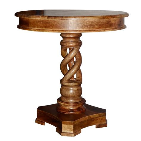 Round Mango Wood Table With Twisted Pedestal Base And Molded Top