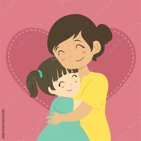 Happy Mother And Her Daughter Hugging Cartoon Vector Stock Vector