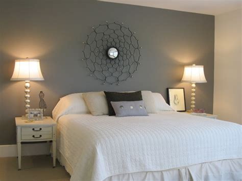 In traditional or farmhouse bedrooms, it can look beautiful to install white shiplap or beadboard on the bottom half of the walls, and paint the upper half gray. Master bedroom with painted wall "headboard" - Eclectic ...