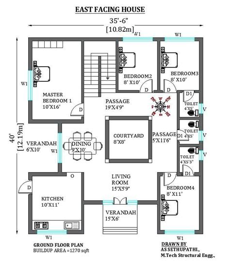 35 X40 4 Bedroom Nalukettu House Plans Cad Drawing File Free Download