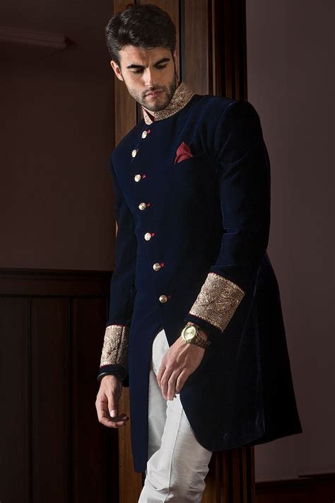 Designer Navy Blue Sherwani For Men Indian Men Fashion Indian Groom