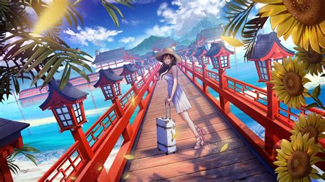 Download 3840x2160 Anime Girl Summer Bridge Japan Traditional