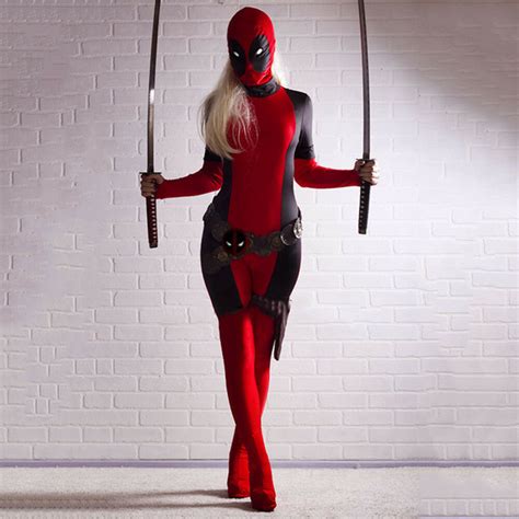 Cool Lady Deadpool Costume Spandex Adult Women Red Fullbody Superhero Cosplay Women