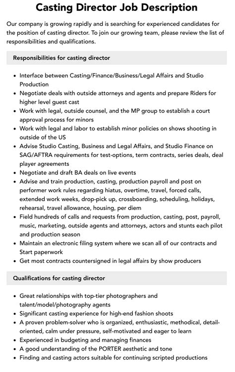 casting director job description velvet jobs