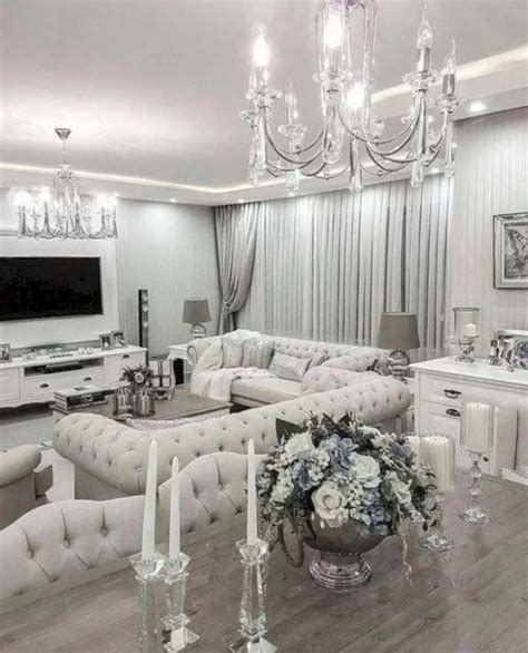 Beautiful All White Luxury Living Room Decor With White Chesterfield