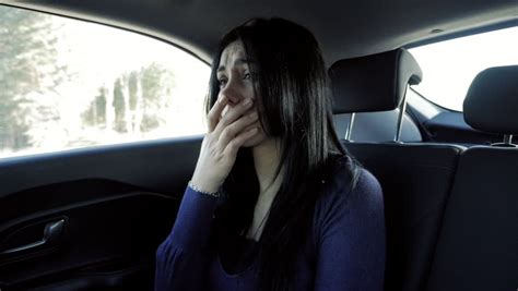 Sad Woman Crying In Car Back Seat Slow Motion Stock Footage Video