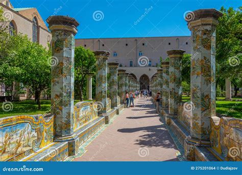 naples italy may 19 2022 colorful columns at the cloister of editorial stock image image