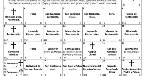 Prácticas De Piedad Y Devocionario Católico Calendario CatÓlico Junio